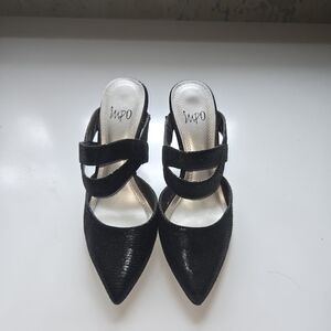 Impo Shimmering Black Double Strap Mules